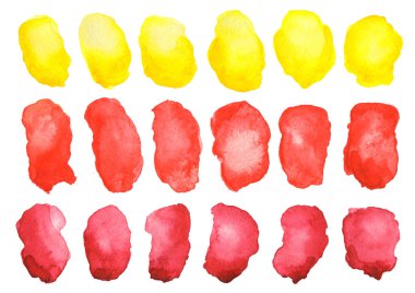 Suluboya ile boyanmış kırmızı, sarı noktalar.