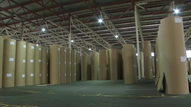 段ボールや製紙工場の倉庫。紙廃棄物のリサイクル. — ストック動画