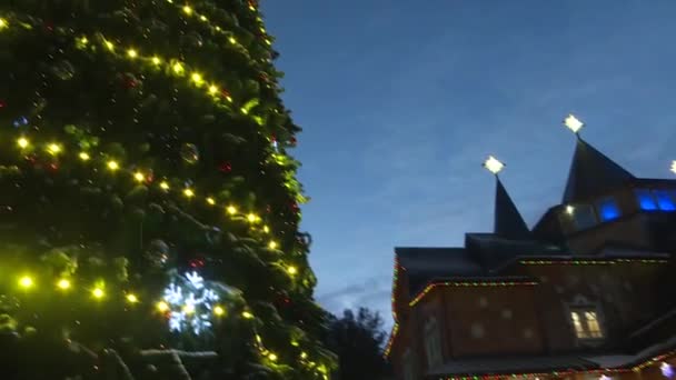 New years fireworks on the Christmas tree in the Patrimony of Santa Claus. — Stock Video