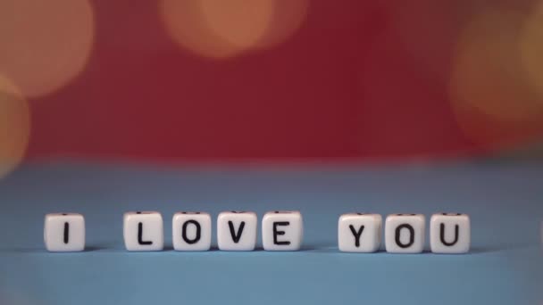 Ich liebe dich vor dem Hintergrund der Rosenblätter. Valentinstag. Hintergrundkonzept von Liebe und Schönheit — Stockvideo
