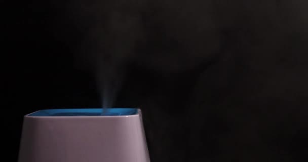 黒の背景に超音波加湿器から蒸気。医療の概念. — ストック動画
