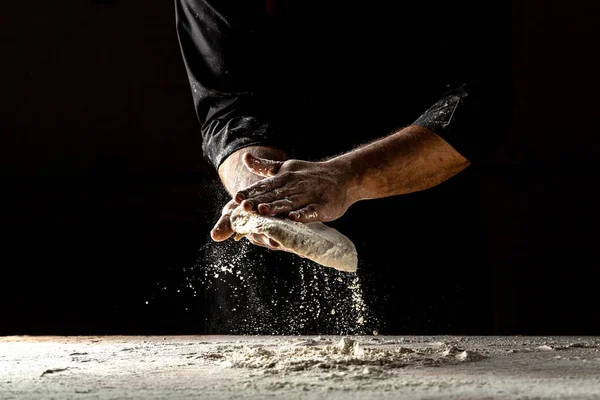 Male Hands Making Dough Pizza Pizza Dough Cooking Bread Kneading — Stock Photo, Image