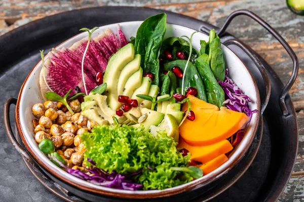 Hälsosam Vegetarisk Mat Koncept Vegan Avgiftning Buddha Skål Med Rostade — Stockfoto