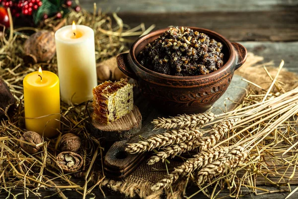 Geleneksel Kutia Için Malzemeler Ukrayna Mutfağı Doğu Ortodoks Hıristiyanların Ukrayna — Stok fotoğraf