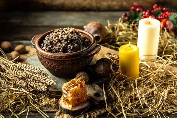 Comida Ucraniana Tradicional Mingau Cereal Natal Kutya Comida Tradicional Para — Fotografia de Stock
