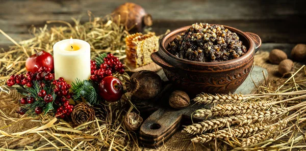 Kutia Plat Traditionnel Ukrainien Cérémonial Noël Avec Miel Des Raisins — Photo