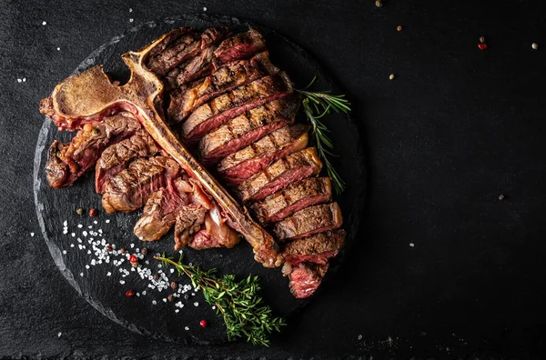 Carne Res Rodajas Asada Bone Porterhouse Filete Para Menú Del — Foto de Stock