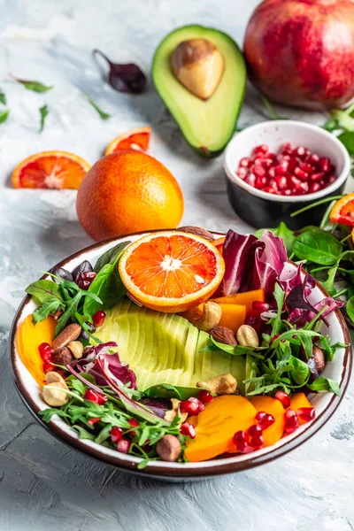 Bouddha Bol Légumes Mélangés Frit Avec Avocat Kaki Orange Sanguine — Photo