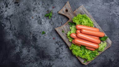 Vegan sausages, vegetable, Food swap. Clean eating, plant based food concept, banner, menu recipe place for text, top view,