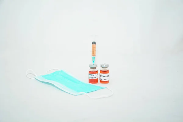 Vaksin Medis Melawan Coronavirus Close Covid Vaksinasi Suntikan Suntikan Masker — Stok Foto