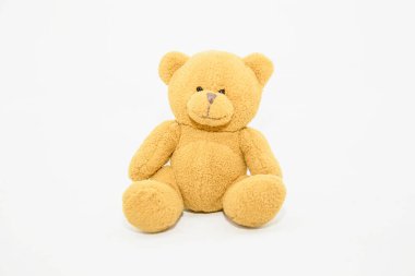 Beyaz arka planda büyük kahverengi oyuncak ayı.
