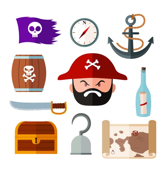 Pirate flat icon collection — Stock Vector