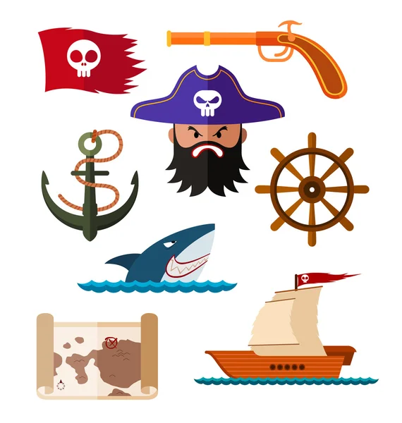 Колекція піратських плоских іконок — стоковий вектор