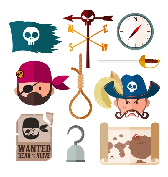 Pirata colección icono plano — Archivo Imágenes Vectoriales