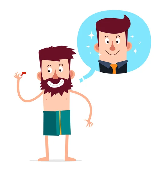 Ung bearded man vill förbättra sitt utseende genom rakning — Stock vektor