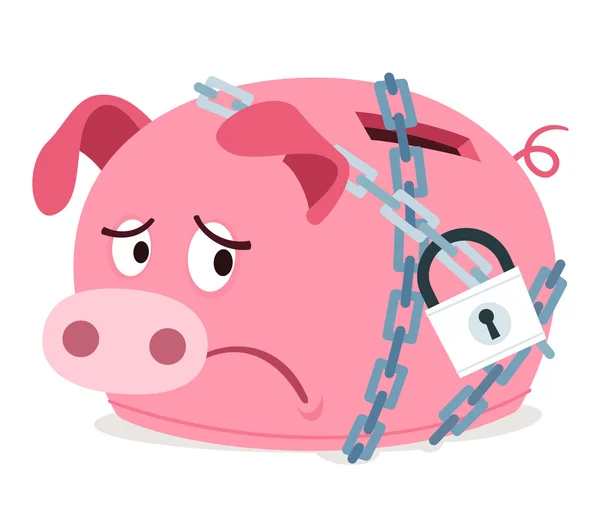 Stressed piggy bank because of get chained — Stock Vector