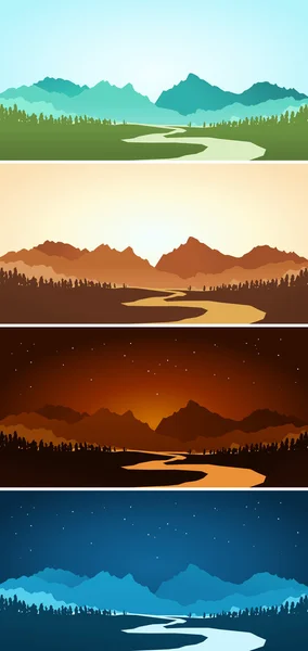 Paisajes de montaña en varios colores — Vector de stock