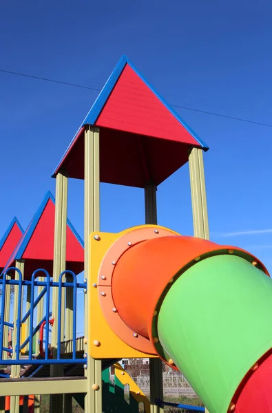 Children Bright Plastic Slide Pipe Street Playground Entertainment — Stock Photo, Image