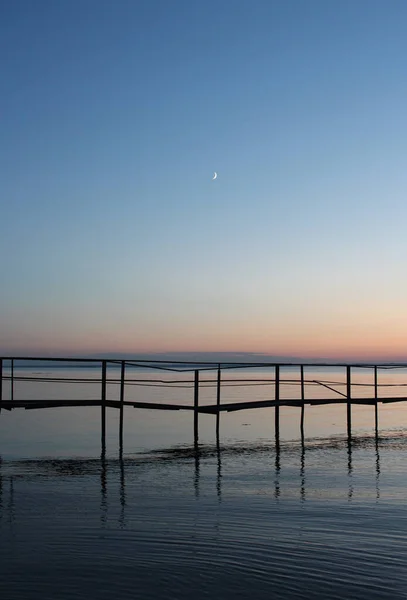 Puesta Sol Mar Por Noche Muelle Pintoresco Paisaje — Foto de Stock