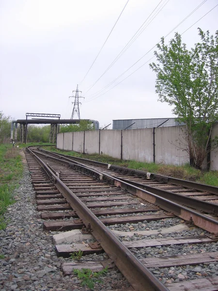 Carris Metálicos Ferroviários Para Transporte Ferroviário Mercadorias Zona Industrial — Fotografia de Stock