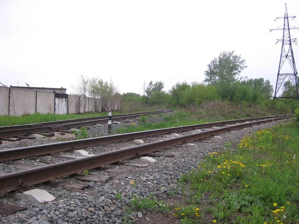 Eisenbahn Metallschienen Für Eisenbahngüterstraße Für Den Transport Industriegebiet — Stockfoto