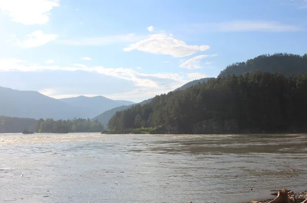 Mountains Sunset Altai Travelers River Tourism Siberia —  Fotos de Stock