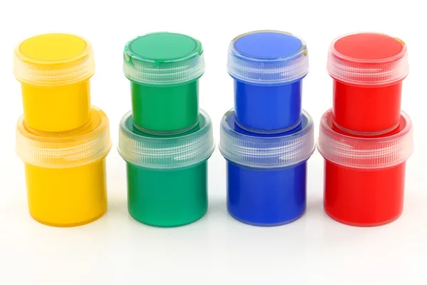 Farben in verschiedenen Farben und dünne Pinsel (Pinsel) — Stockfoto