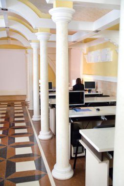 Lüks sütun dekor oda kare kiremit ve kişisel bilgisayarlar ile