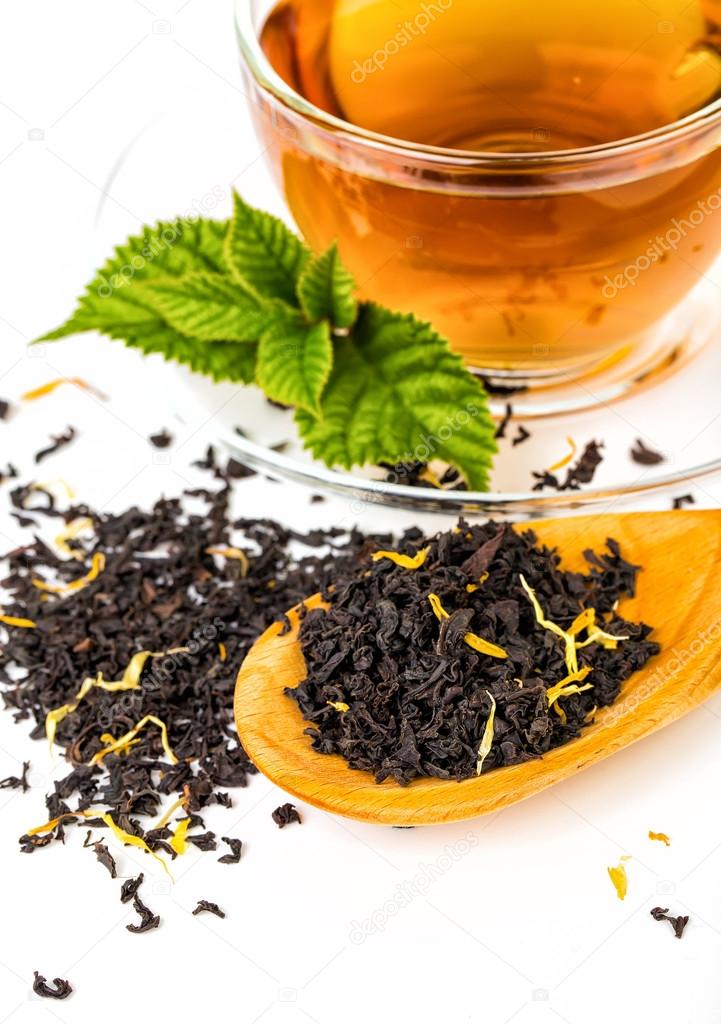 Glass Cup Tea with Mint Leaf, Isolated on White Background