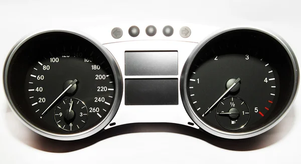 Speedometer, tachometer and fuel gauge set with chrome bezel — Stock Photo, Image