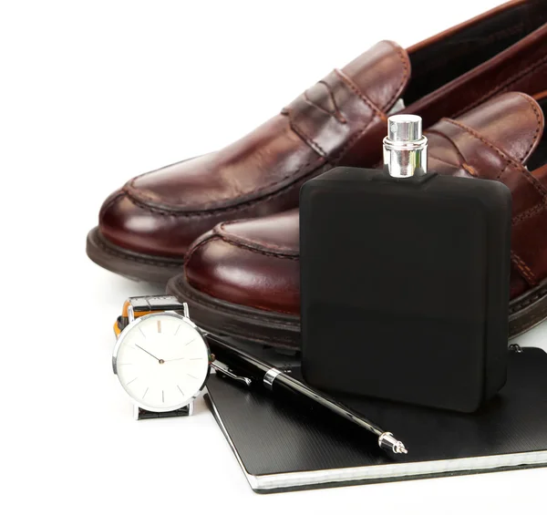 Classic business gentlemanly set (watch, shoes, perfume, pen, da — Stock Photo, Image