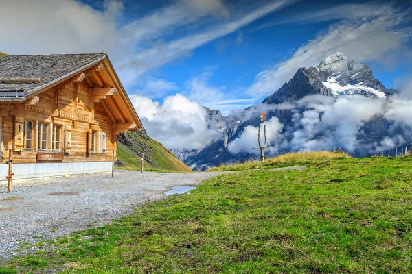 Typowym drewnianym domku alpejskim, Grindelwald, Szwajcaria, Europa — Zdjęcie stockowe