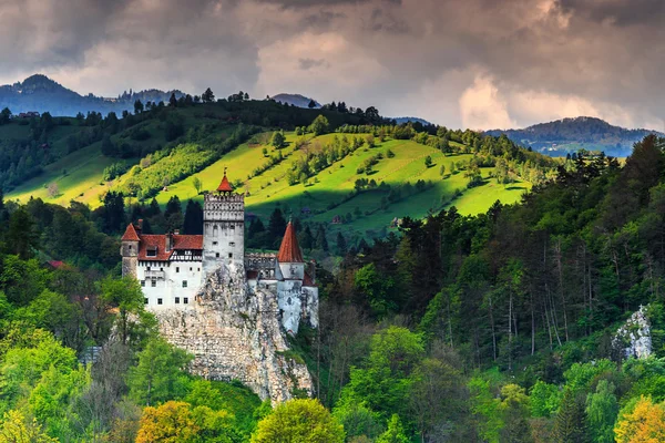 Slavný Drakulův hrad poblíž Brasov, otruby, Sedmihradsko, Rumunsko, Evropa — Stock fotografie