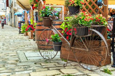 Rovinj Şehir Merkezi, Hırvatistan, Avrupa'nın Ortaçağ street cafe bar