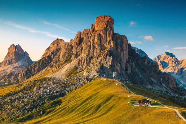 Vista Aérea Mágica Desde Puerto Giau Atardecer Dolomitas Italia Europa —  Fotos de Stock