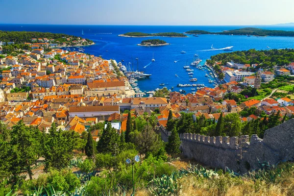 Atemberaubende Aussicht Von Der Festung Spanjola Garten Mit Hafen Hvar — Stockfoto