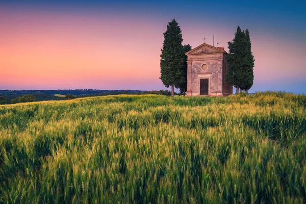 Gran Fotografía Lugar Turístico Toscana Linda Pequeña Capilla Vitaleta Campo —  Fotos de Stock