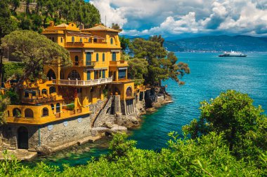 Muhteşem bir yaz tatili yeri, Akdeniz 'de lüks bir liman evi, muhteşem manzaralı, güzel körfez üzerinde, Portofino, Liguria, İtalya, Avrupa