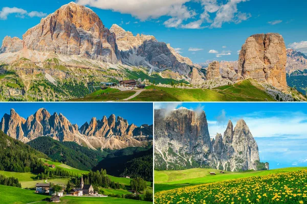 Spectacular Collage Dolomites Travel Hiking Destinations Cinque Torri Rock Formation — Stock Photo, Image