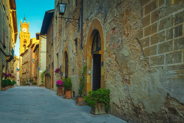 Fantástica Vista Rua Toscana Velhas Casas Pedra Medievais Rua Estreita — Fotografia de Stock