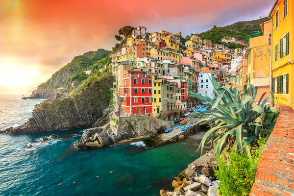 Riomaggiore pueblo en la costa de Cinque Terre de Italia, Europa — Foto de Stock