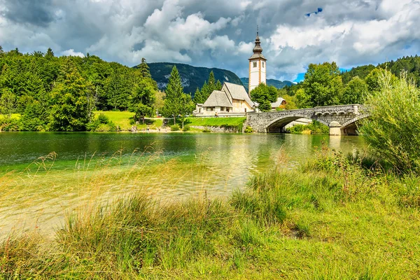 Templom Szent János a baptista, Bohinj Lake, Szlovénia, Európa — Stock Fotó