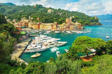 ünlü portofino Köyü ve Lüks Yatlar, liguria, İtalya