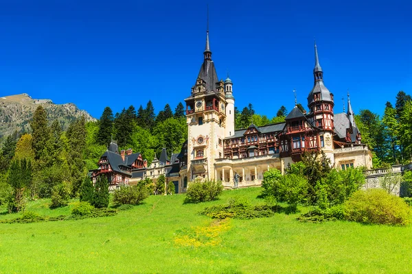 Wonderful ornamental garden and royal castle, Peles, Sinaia, Transylvania, Romania, Europe — стоковое фото