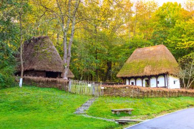 Tipik köylü evler, Astra etnografik köy Müzesi, Sibiu, Romanya, Europe