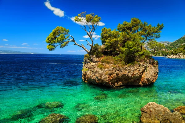 Güzel rock Island, Brela, Makarska riviera, Dalmaçya, Hırvatistan, Europe — Stok fotoğraf