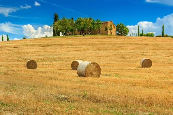 Rural landscape and hay bale in Tuscany,Italy,Europe — Stock Photo, Image