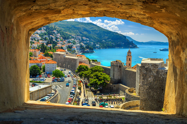 Dubrovnik fortress panorama with sea from the city walls, Croatia
