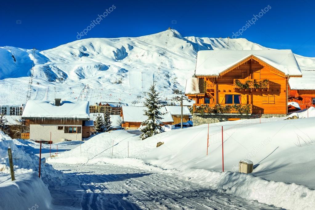 Magical ski resort in Alps,La Toussuire,France,Europe