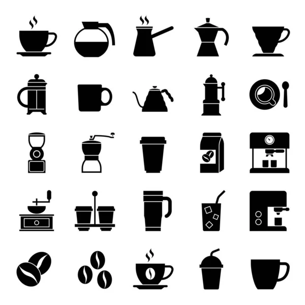 Collection Icônes Tasse Café Silhouette Vectorielle Illustration — Image vectorielle